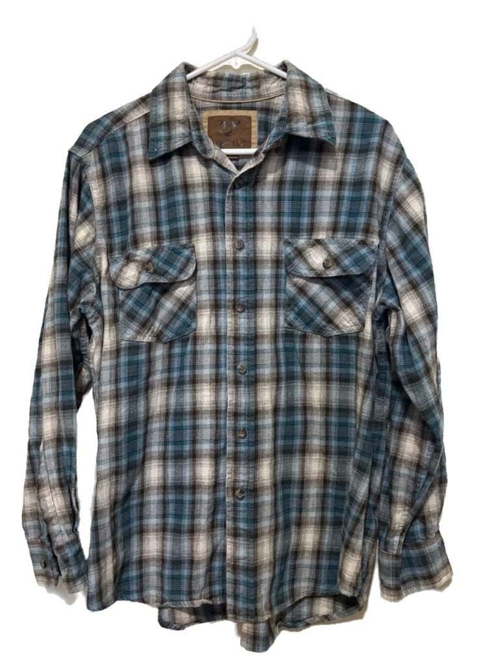 Outdoor Life Men's Blue and Brown Plaid Long Sleeve Flannel Button-Down Shirt